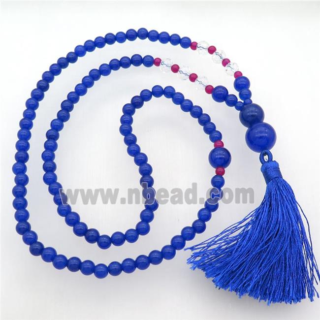 blue Malaysia Jade Necklaces with tassel