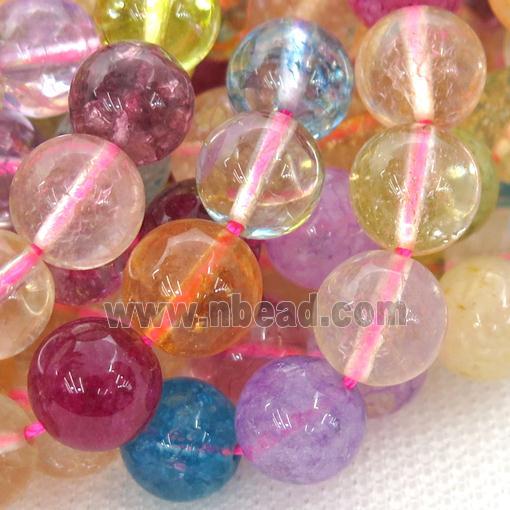 crystal glass beads, round, mixed color