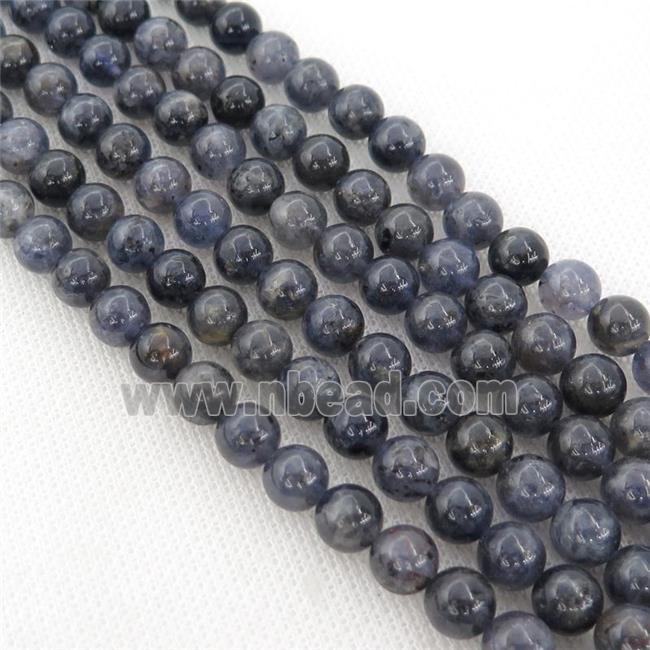 Iolite Beads, round, AB-grade, inkblue