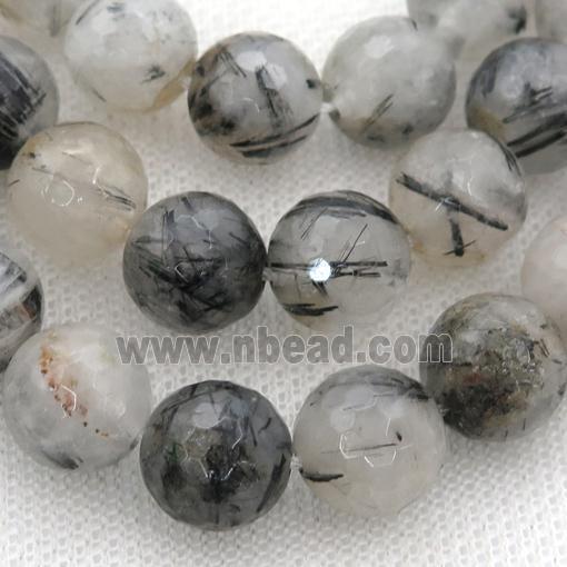 black Rutilated Quartz Beads, faceted round