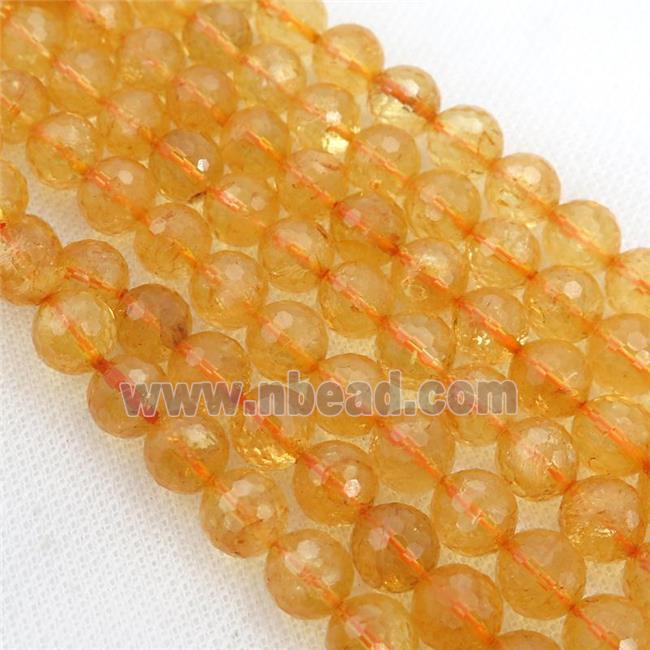 Citrine Beads, faceted round, yellow treated
