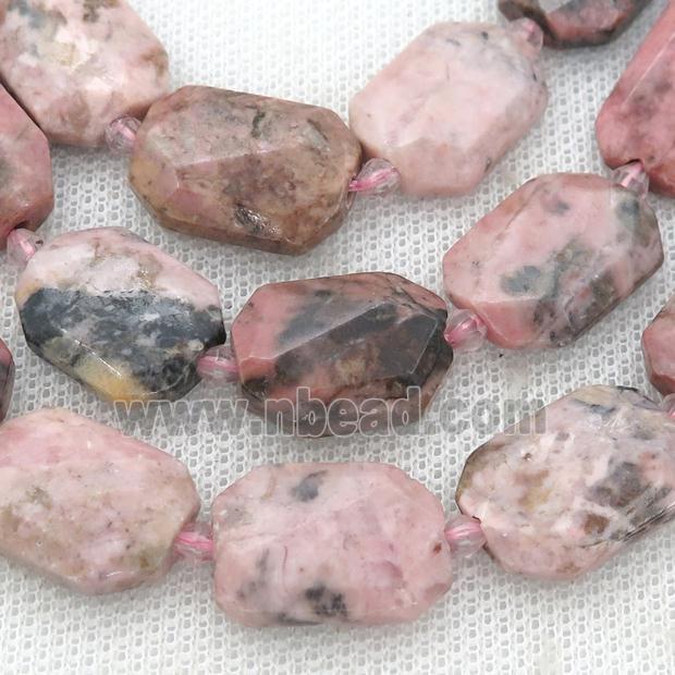 pink Rhodonite Beads, faceted rectangle