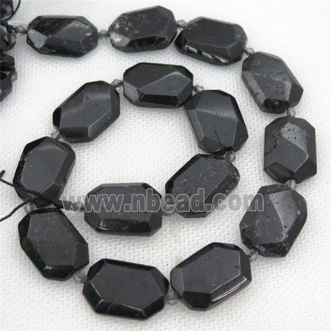 black Tourmaline Beads, faceted rectangle