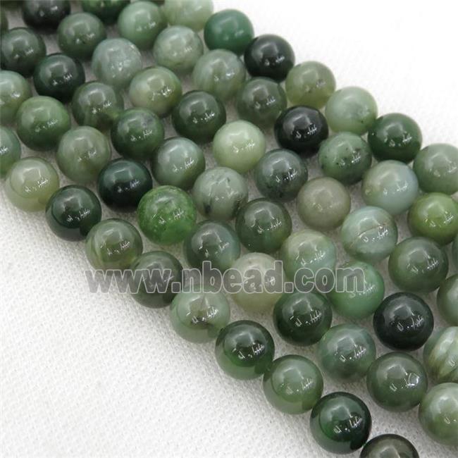 Green Chinese Nephrite Jade Beads Smooth Round