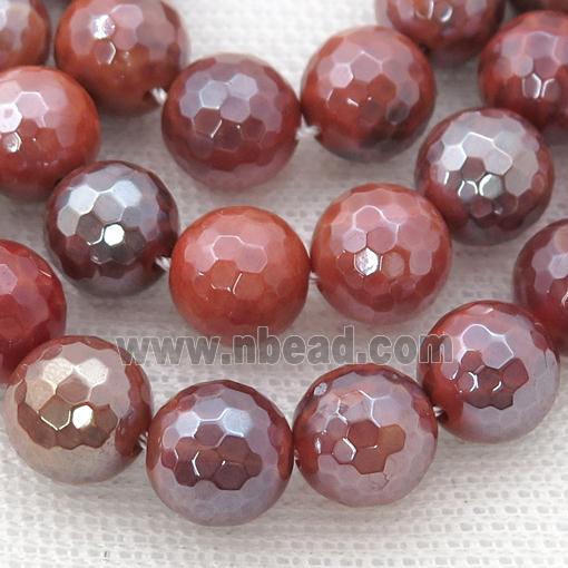 red Fire Agate Beads, faceted round, electroplated