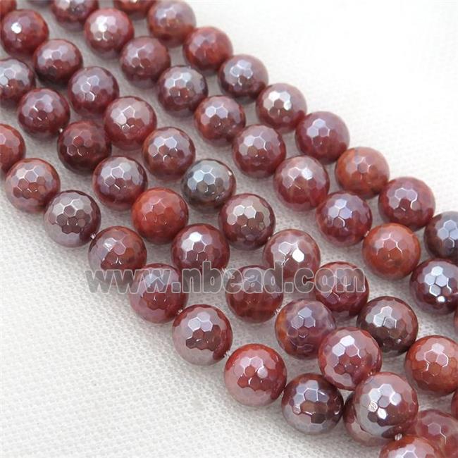 red Fire Agate Beads, faceted round, electroplated