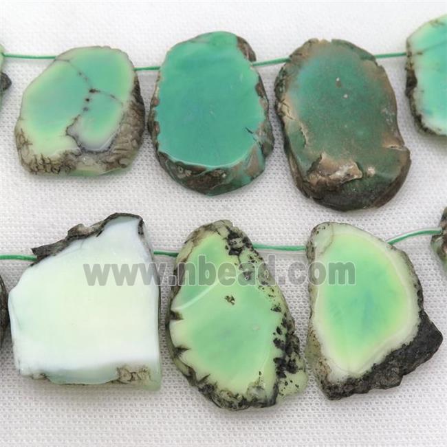 African Green Grass Agate Beads, slice, topdrilled