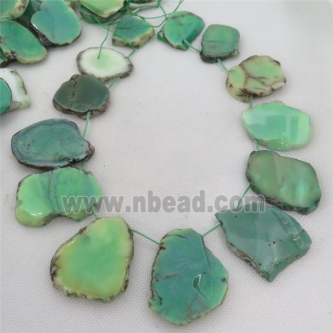 African Green Grass Agate Beads, slice, topdrilled