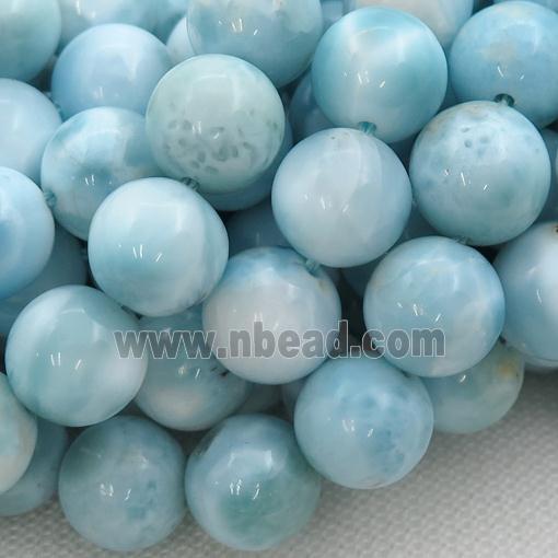 Natural Larimar Beads Smooth Round Blue
