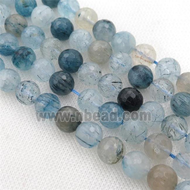 blue Rutilated Quartz Beads, faceted round