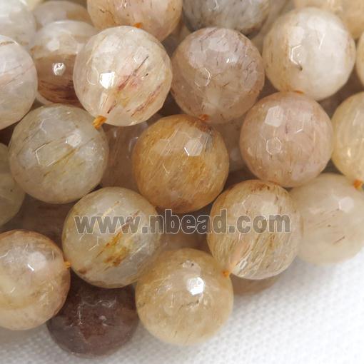Gold Rutilated Quartz Beads, faceted round