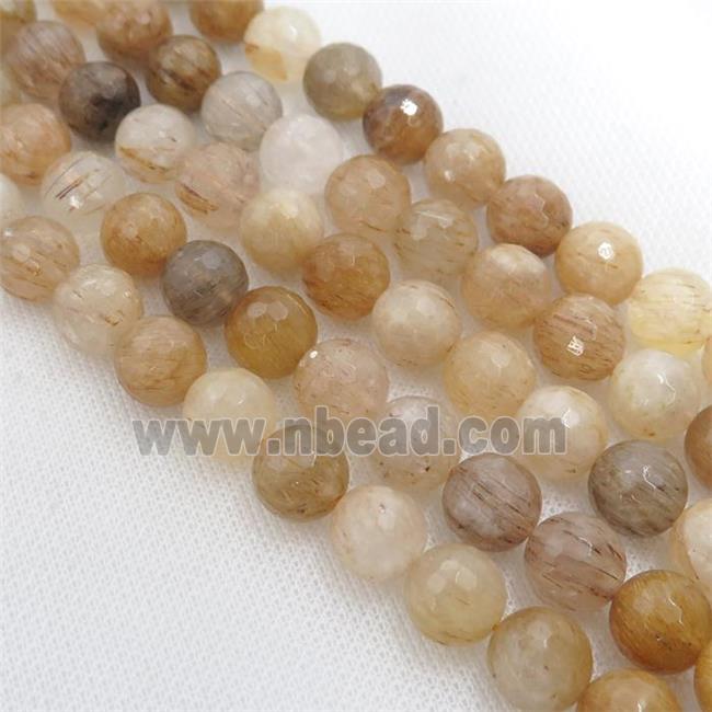 Gold Rutilated Quartz Beads, faceted round