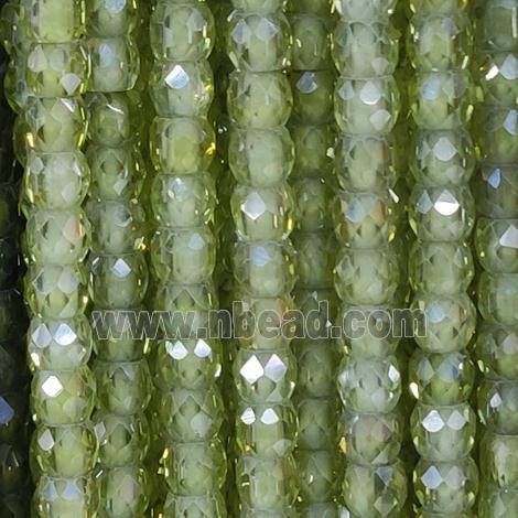 green Cubic Zircon Beads, faceted rondelle