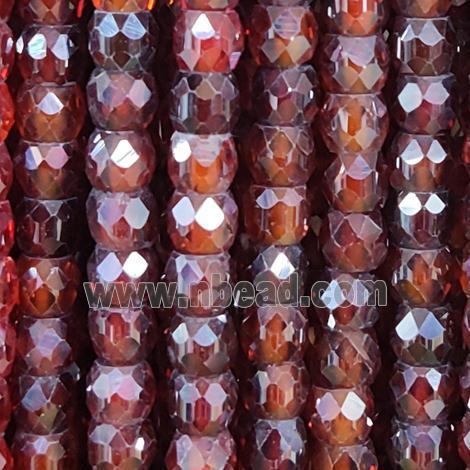 deep red Cubic Zircon Beads, faceted rondelle