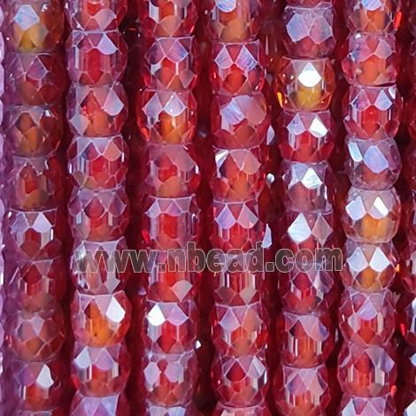 red Cubic Zircon Beads, faceted rondelle