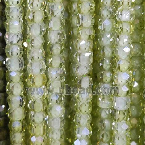 lt.green Cubic Zircon Beads, faceted rondelle