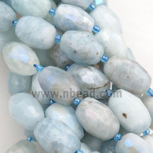 blue Aquamarine beads, faceted rice, AB-color electroplated