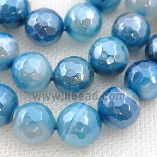 blue striped Agate beads, faceted round, light electroplated