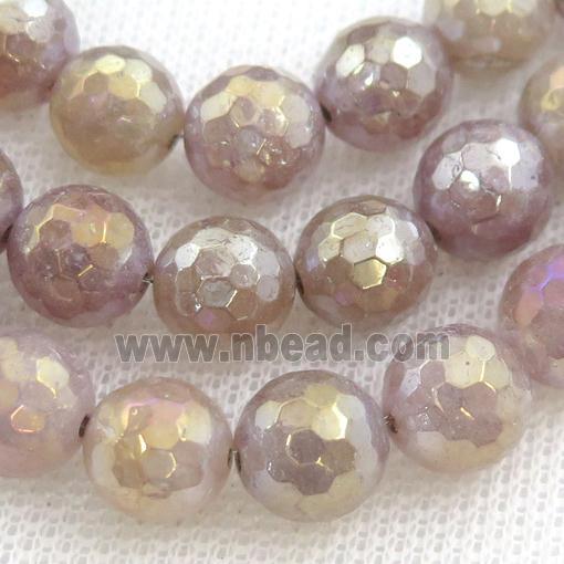 Natural Pink Strawberry Quartz Beads Faceted Round Electroplated
