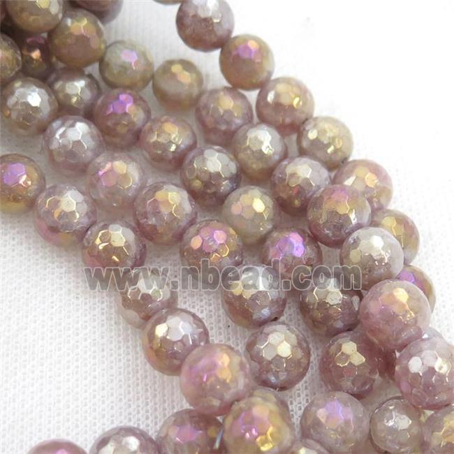 Natural Pink Strawberry Quartz Beads Faceted Round Electroplated