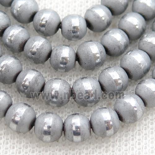 round Hematite Beads with line, matte, silver electroplated