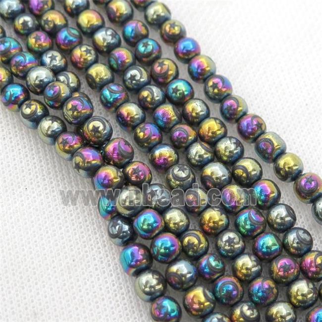 round rainbow Hematite Beads with moonstar