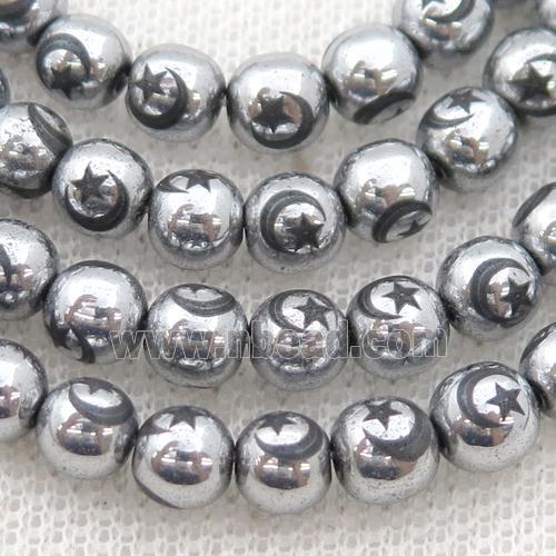 round silver Hematite Beads with moonstar