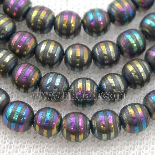 Round Hematite Beads with rainbow line