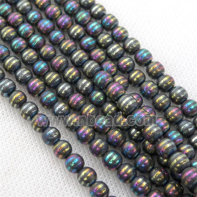 Round Hematite Beads with rainbow line