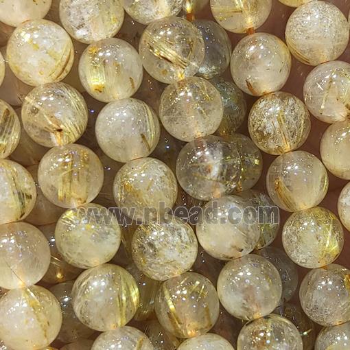 Gold Rutilated Quartz Beads, round, B-grade