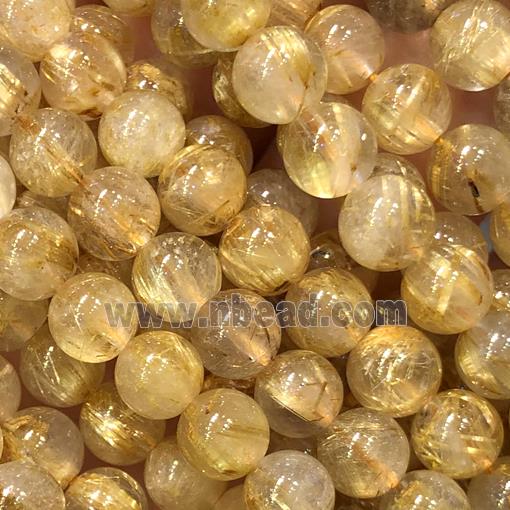 round Gold Rutilated Quartz Beads, AAA-grade