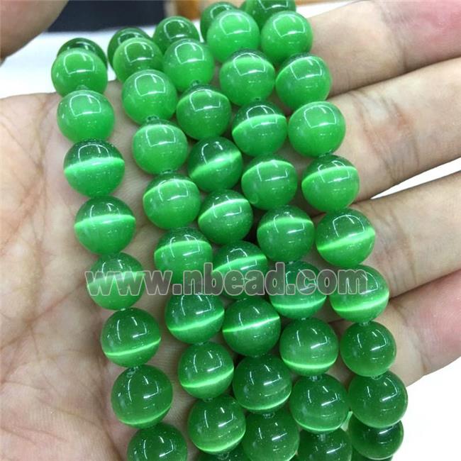 round Cats Eye Stone Beads, spring.green