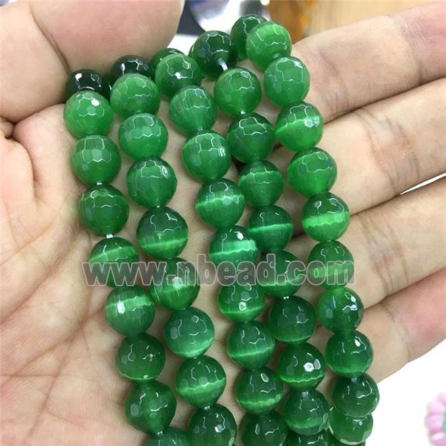 faceted round Cat Eye Stone Beads, green