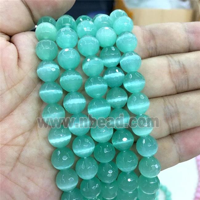 faceted round Cat Eye Stone Beads, green