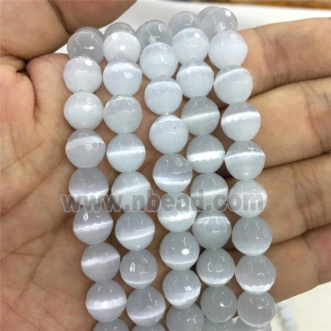 white Cat Eye Stone Beads, faceted round