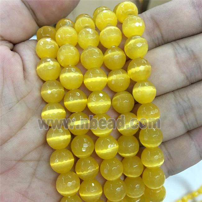 gold Cat Eye Stone Beads, faceted round