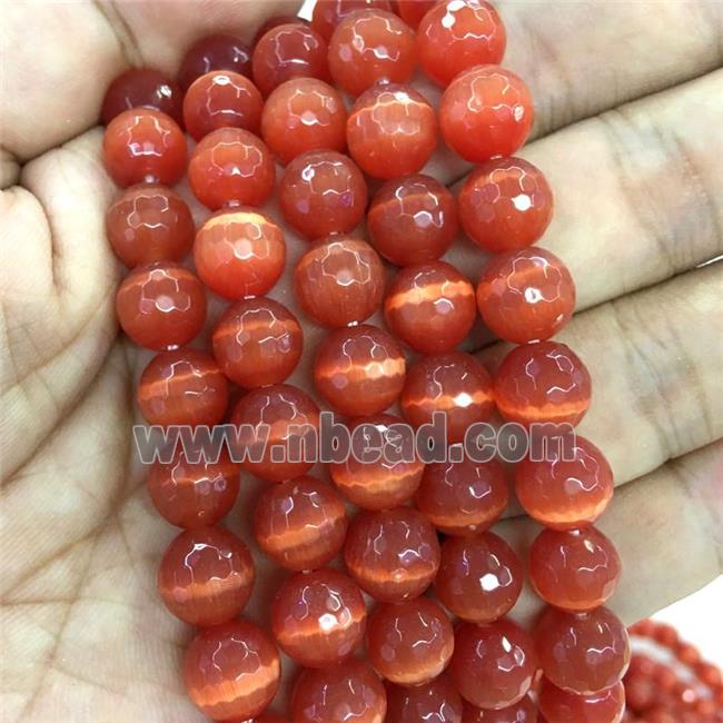 red Cat Eye Stone Beads, faceted round