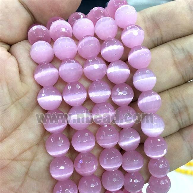 pink Cat Eye Stone Beads, faceted round