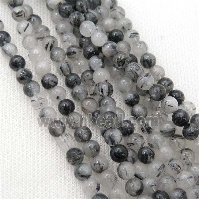 black Rutilated Quartz Beads, round