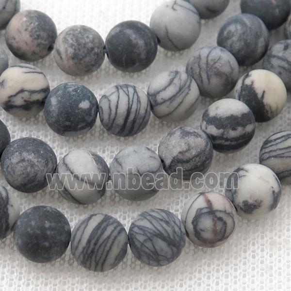 round black Silk Jasper Beads, matte