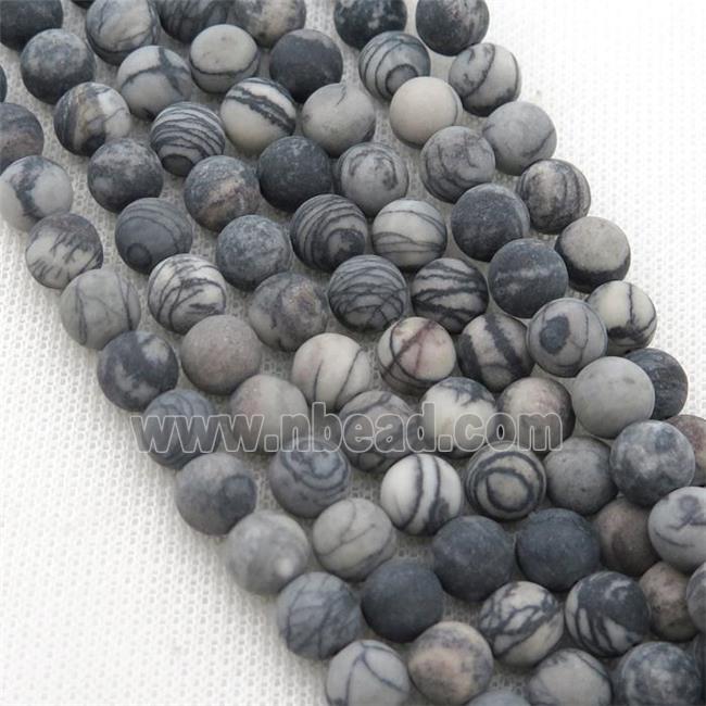 round black Silk Jasper Beads, matte