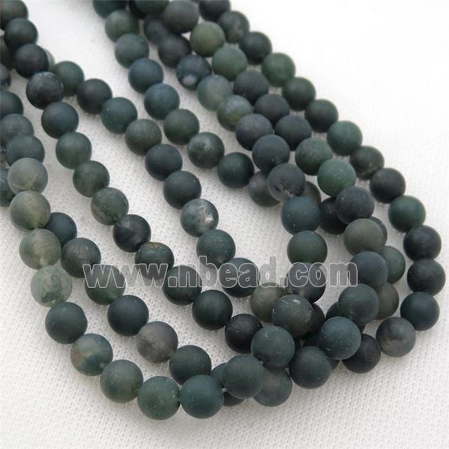 green Moss Agate Beads, round, matte