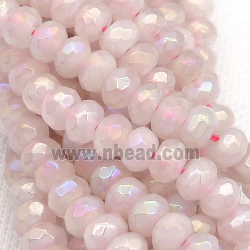 Natural Rose Quartz Beads, Faceted Rondelle, AB-color Electroplated
