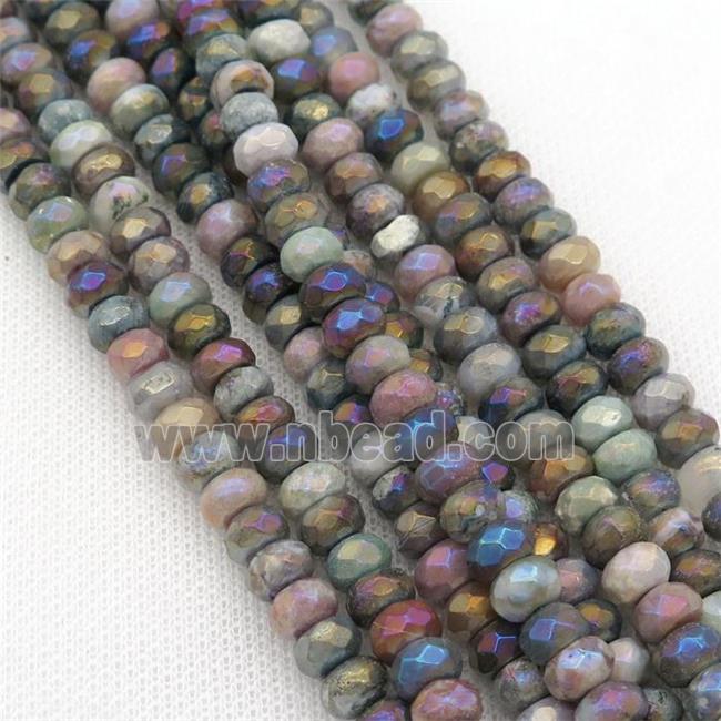 Indian Agate Beads Faceted Rondelle Electroplated