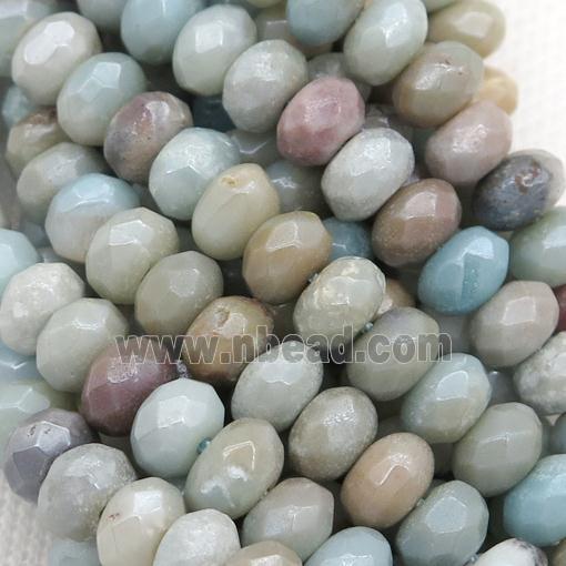 Chinese Amazonite Beads, Faceted Rondelle, Light Electroplated