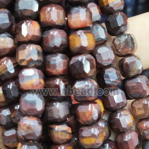Iron Tiger Eye Stone Beads, faceted cube