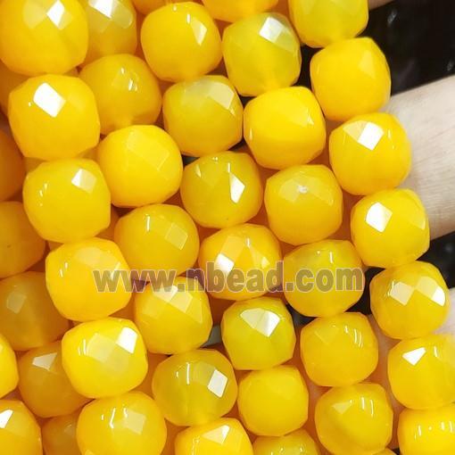 yellow Jade cube beads, faceted