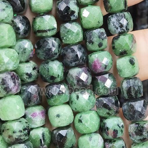 Ruby Zoisite Beads, faceted cube, green