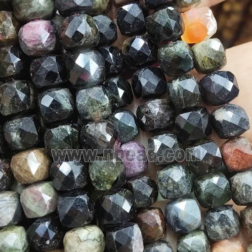 Tourmaline cube beads, faceted, multicolor