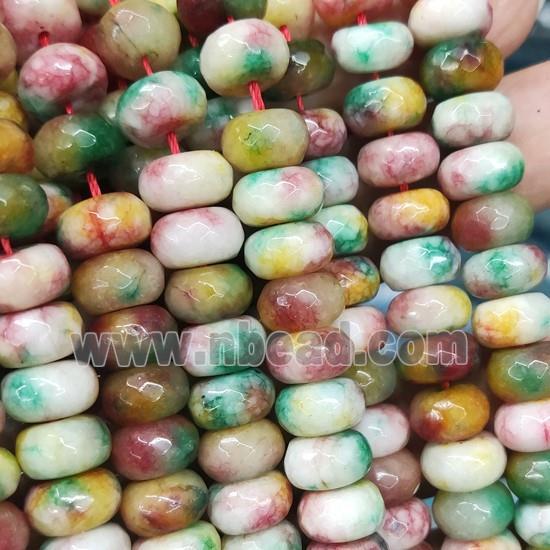 Jade beads, faceted rondelle, multicolor
